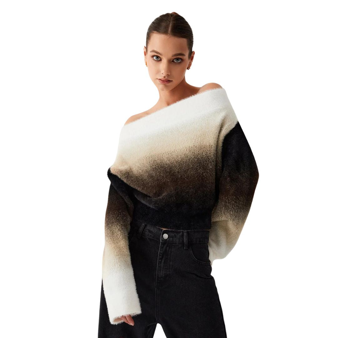 Clarissa - Jersey de punto esponjoso con degradado sin hombros