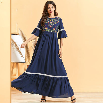 Vestido largo para mujer con bordado floral estilo bohemio - Adriana