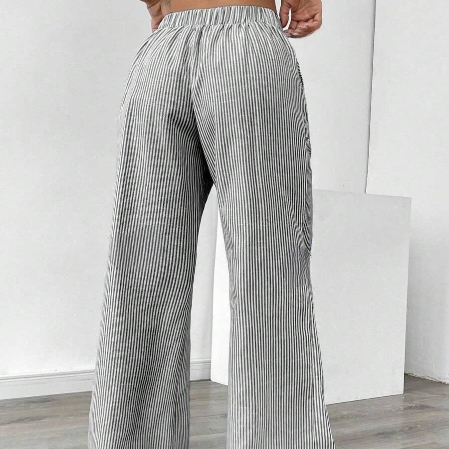 Pantalón para mujer de rayas con bolsillos estilo pierna ancha - Julieta