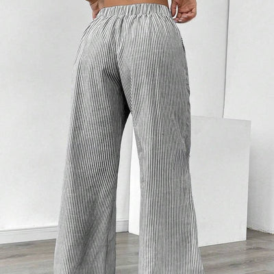 Pantalón para mujer de rayas con bolsillos estilo pierna ancha - Julieta