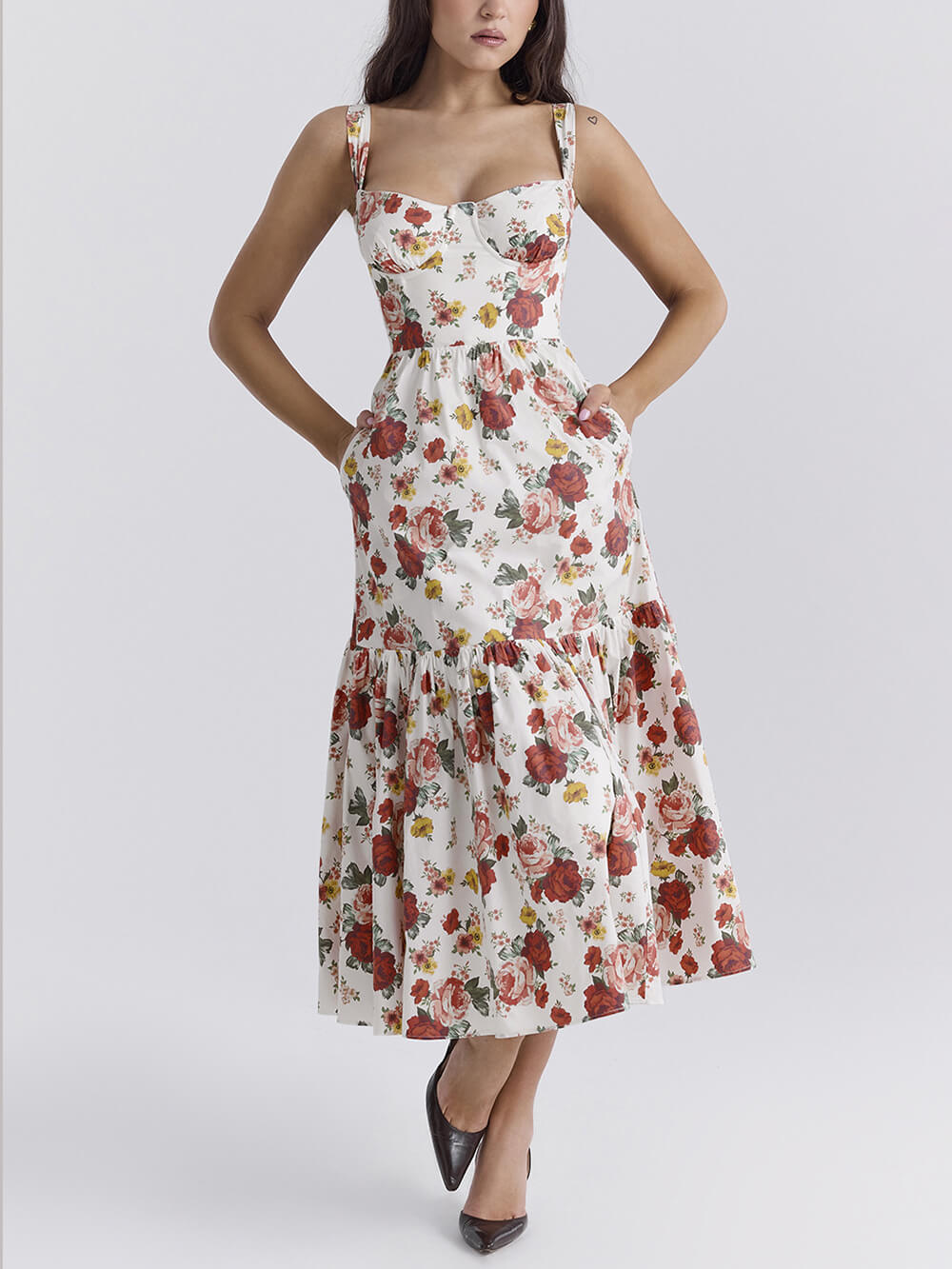 Fryda - Suave vestido floral halter midi
