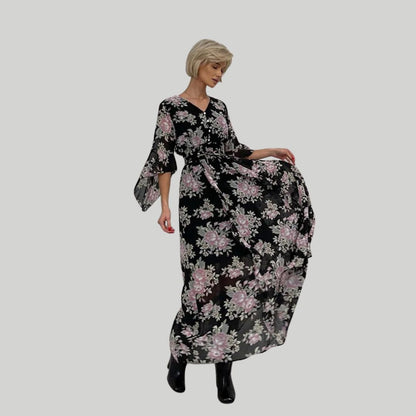 Norian - Vestido midi floral con escote en V