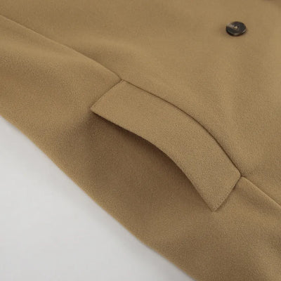 Gali Abrigo elegante de lana marrón de largo medio con doble botonadura