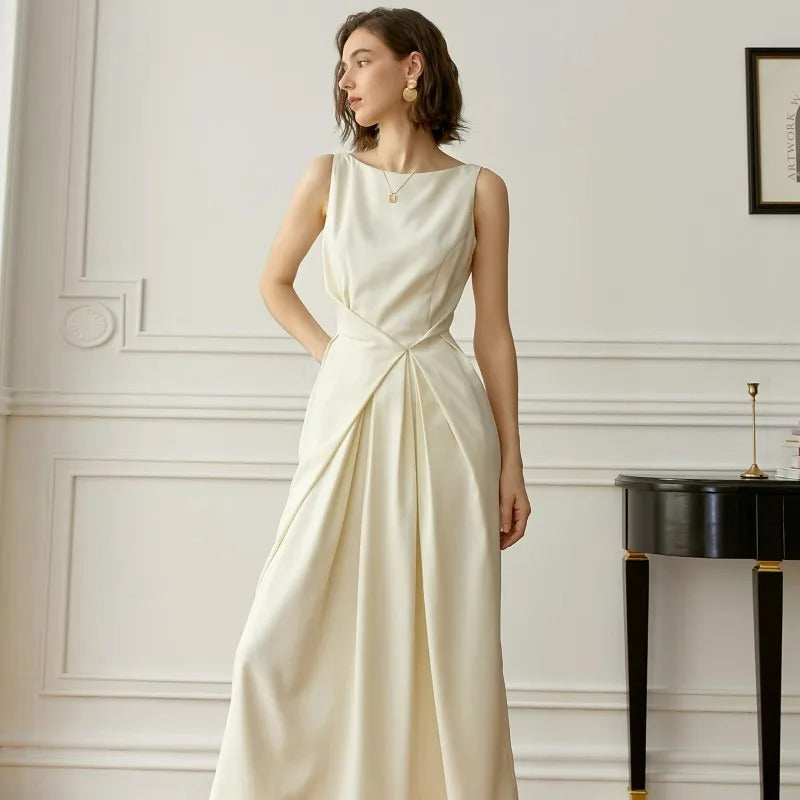 Gracie - Vestido chaleco beige de alta gama para mujer