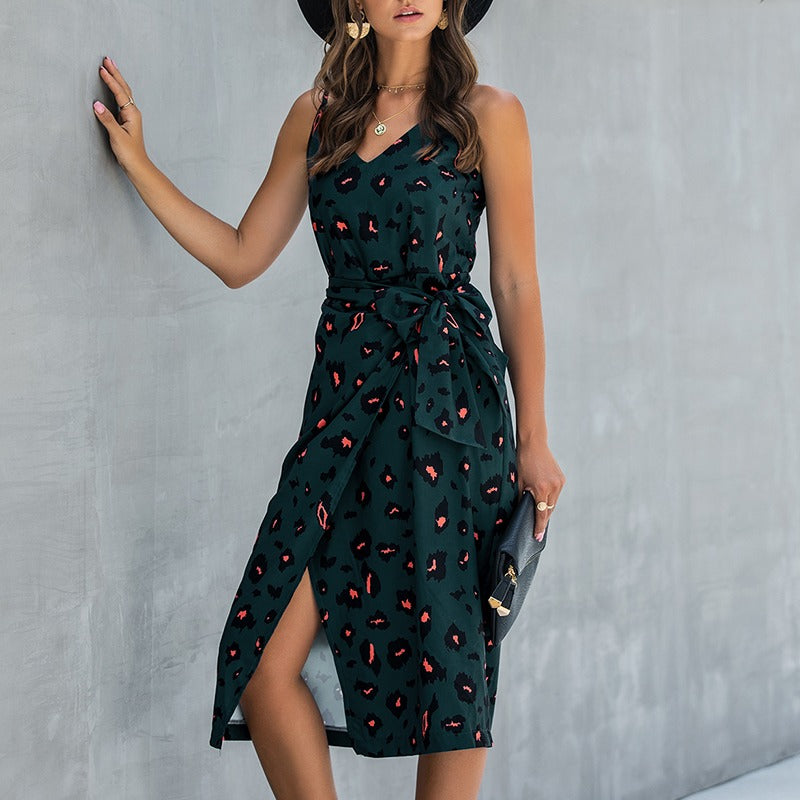 Vestido midi mujer estampado animal corte cruzado - Eliana