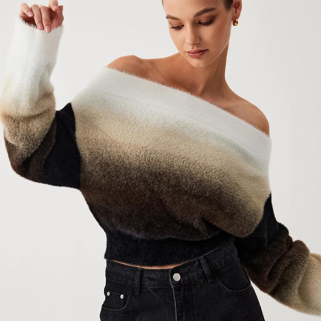 Clarissa - Jersey de punto esponjoso con degradado sin hombros