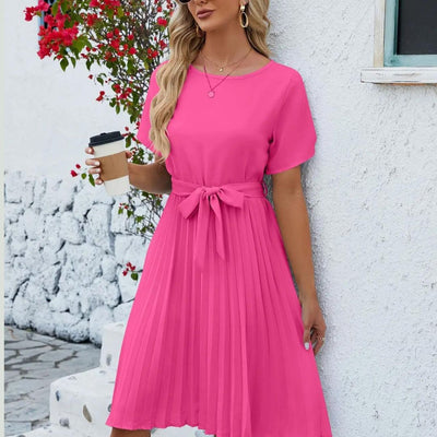 Isabella - Vestido midi plisado clásico con lazo en la cintura