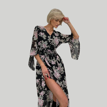 Norian - Vestido midi floral con escote en V