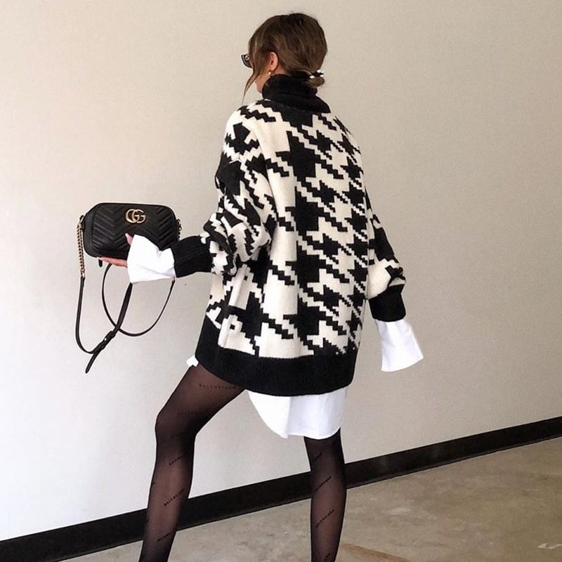 Jersey de punto para mujer de cuello alto con estampado geometrico - Saskia