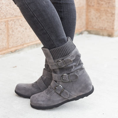 Botas casuales de mujer con hebillas y detalle en gamuza - Amelie