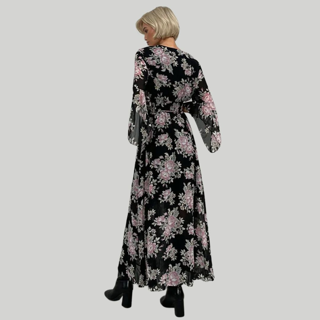 Norian - Vestido midi floral con escote en V