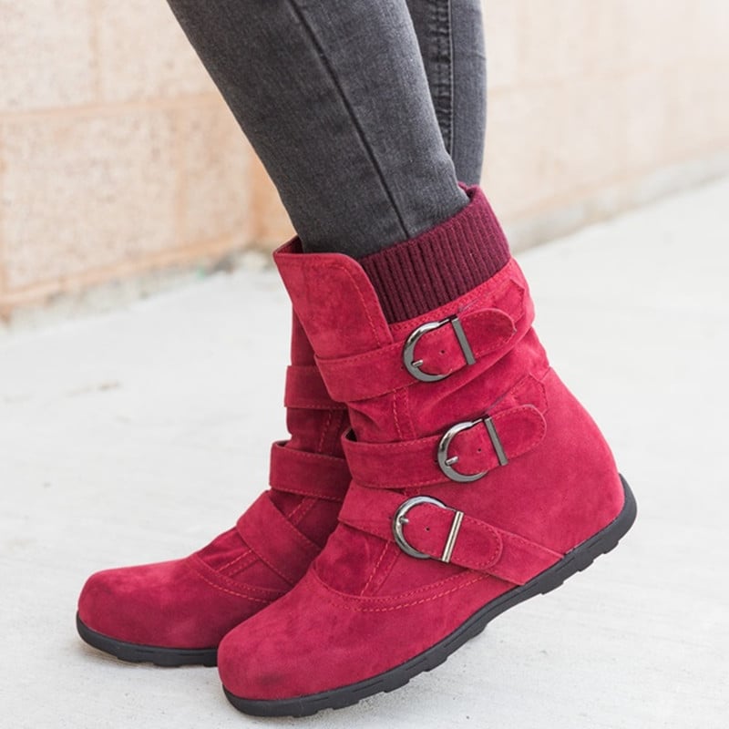 Botas casuales de mujer con hebillas y detalle en gamuza - Amelie