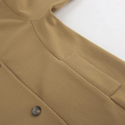 Gali Abrigo elegante de lana marrón de largo medio con doble botonadura