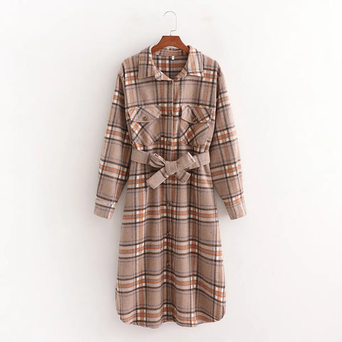Chantal - Abrigo largo de cuadros para mujer, estilo otoñal, corte holgado