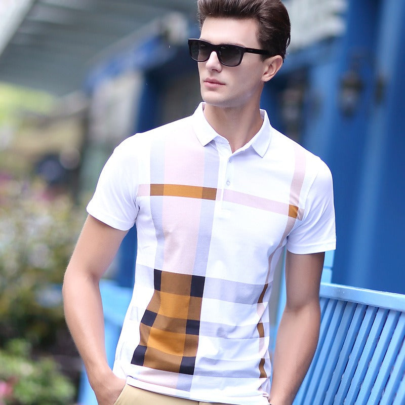 Polo manga corta hombre algodón mercerizado cuadros modernos - Elías
