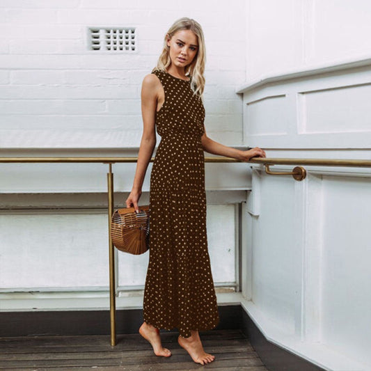 Vestido largo para mujer estampado de lunares estilo fluido - Naomi