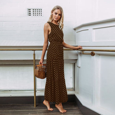 Vestido largo para mujer estampado de lunares estilo fluido - Naomi