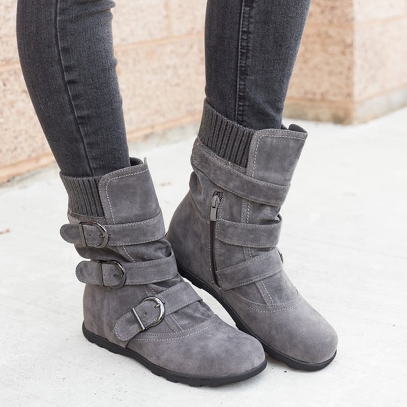 Botas casuales de mujer con hebillas y detalle en gamuza - Amelie
