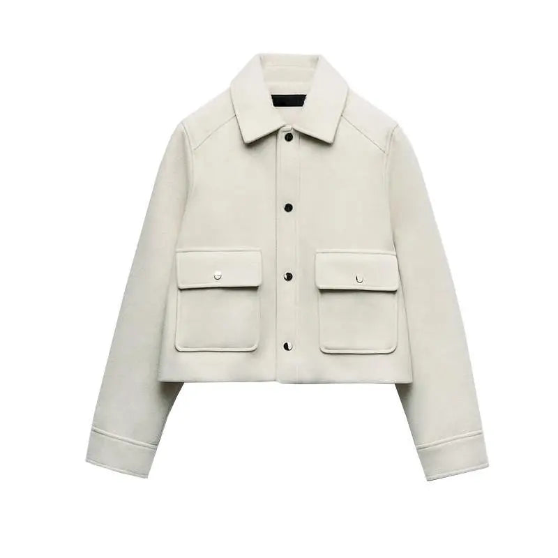 Chaqueta de otoño casual de mujer con solapa y bolsillos - Heidi