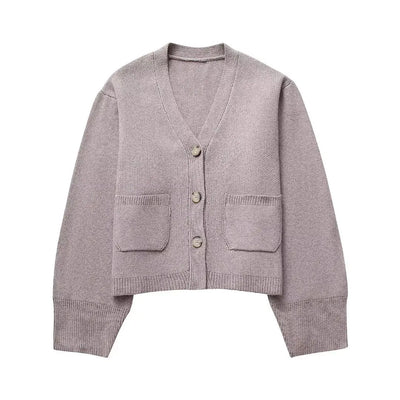 Loana - Chaqueta de punto con cuello en V y botones para mujer