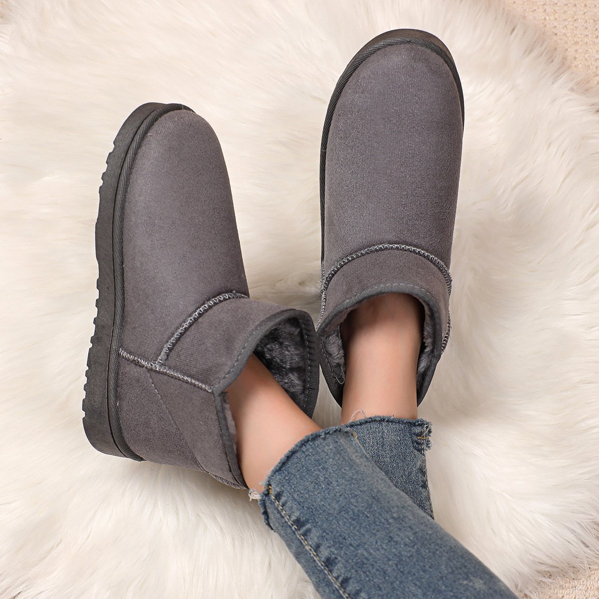 Botines de invierno para mujer en ante con forro de pelo - Lety