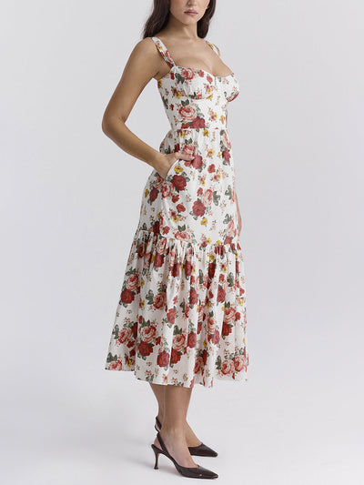 Fryda - Suave vestido floral halter midi