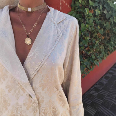 Conjunto pantalón y blazer mujer estampado floral rojo elegante - Venera