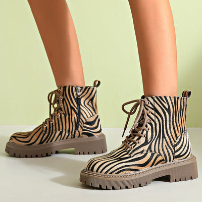 Botines de invierno para mujer con cordones y estampado animal - Samantha