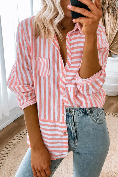 Nina camisa de manga larga señoras - rayas rosas y clásico