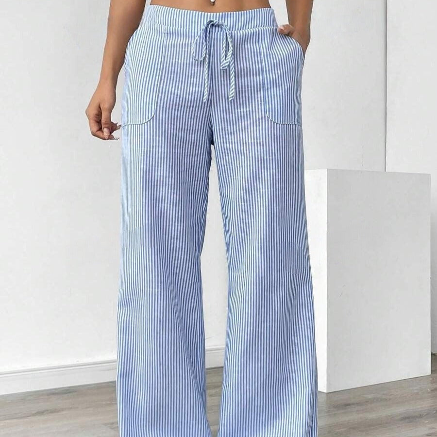 Pantalón para mujer de rayas con bolsillos estilo pierna ancha - Julieta