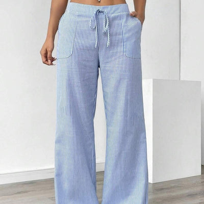 Pantalón para mujer de rayas con bolsillos estilo pierna ancha - Julieta