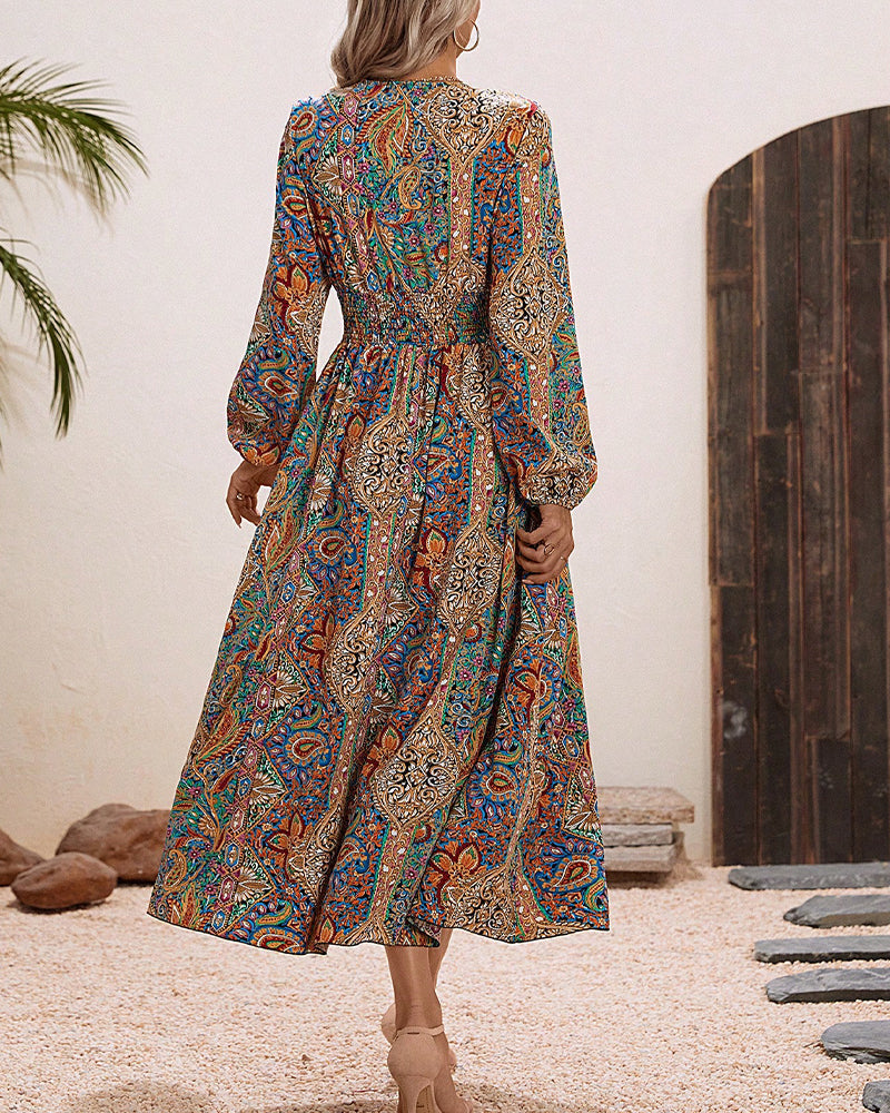 Gina - Vestido elegante con estampado de cachemira de colores