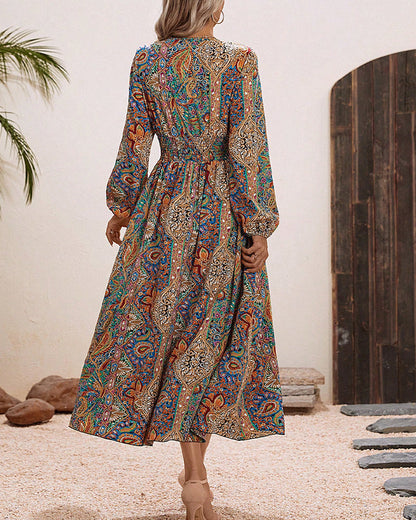 Gina - Vestido elegante con estampado de cachemira de colores