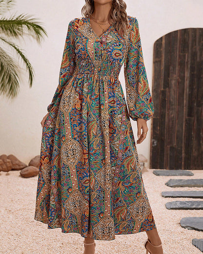 Gina - Vestido elegante con estampado de cachemira de colores