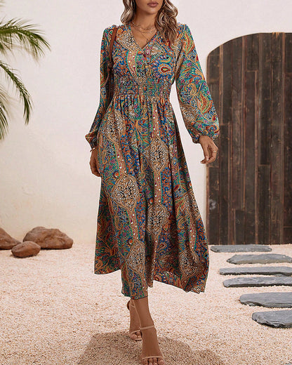 Gina - Vestido elegante con estampado de cachemira de colores