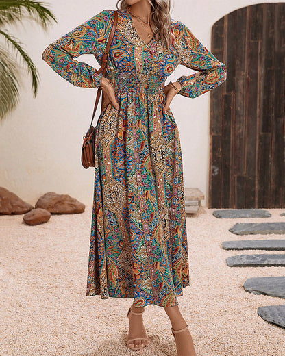 Gina - Vestido elegante con estampado de cachemira de colores
