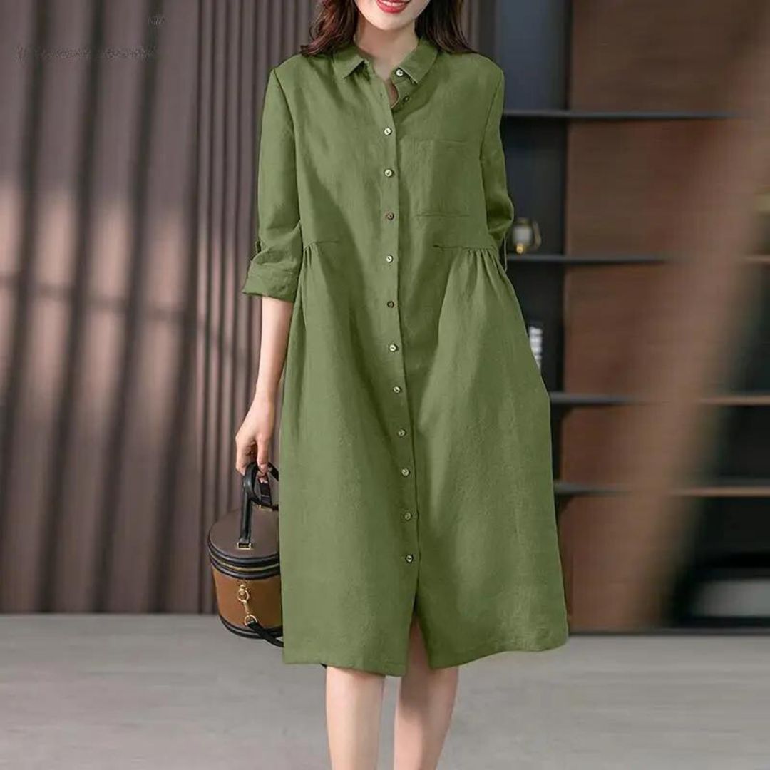 Juliette - Vestido camisero con tapeta de botones y bolsillo en el pecho