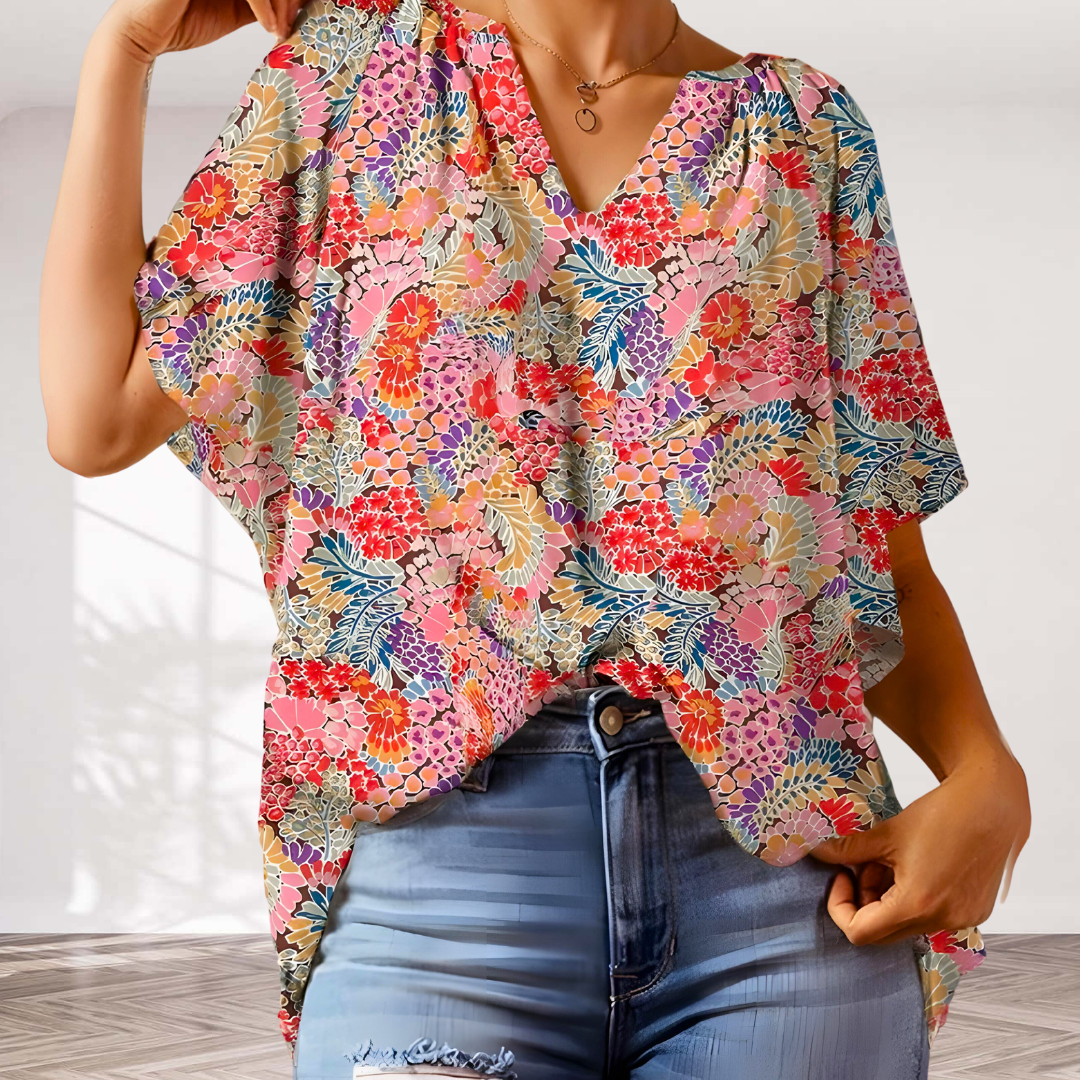 Ashley - elegante camisa floral con cuello en V