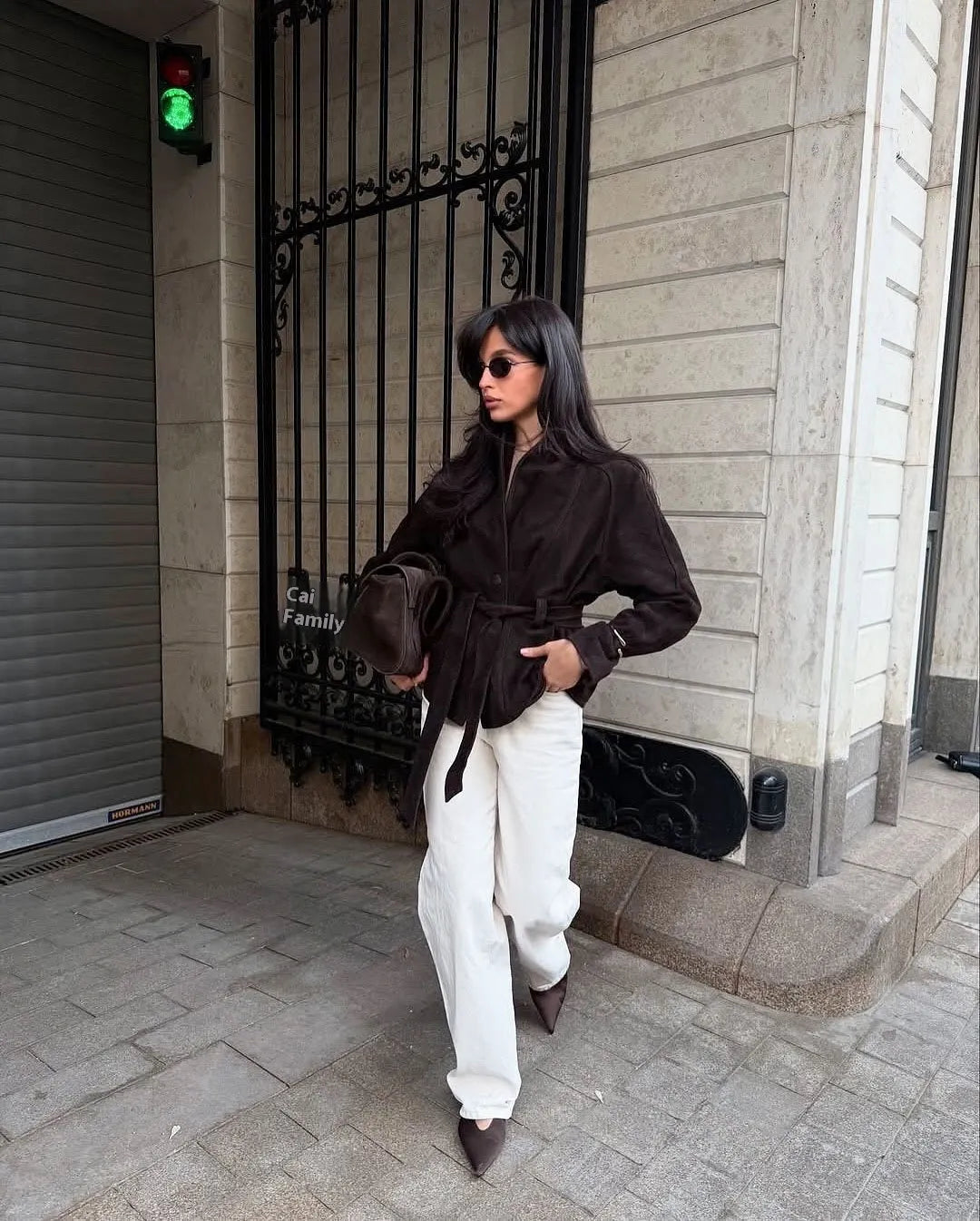 Chaqueta retro de ante de manga larga - Valentina