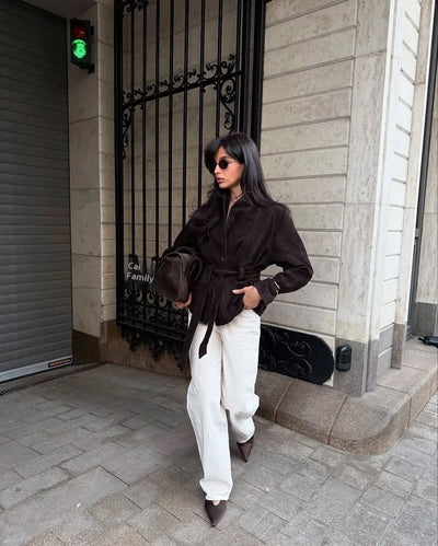 Chaqueta retro de ante de manga larga - Valentina