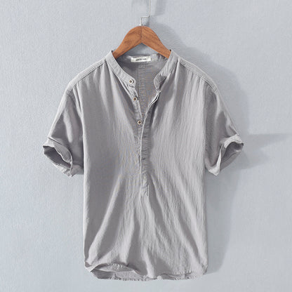 Camisa hombre estilo casual algodón lino azul cielo con botones - Elías