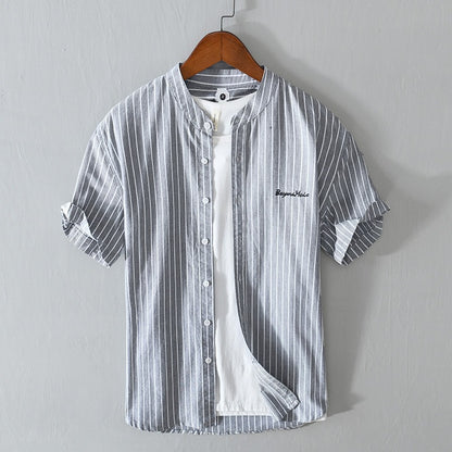 Camisa casual hombre rayas verticales y bordado minimalista - Nolan