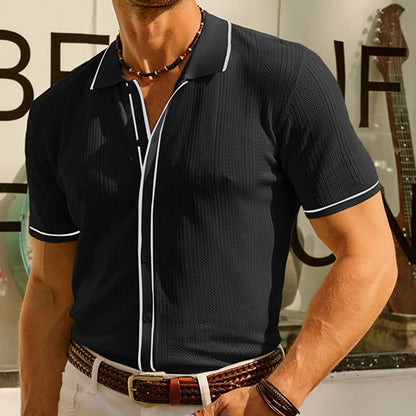 Polo hombre punto calado contraste en azul claro - Lorenzo