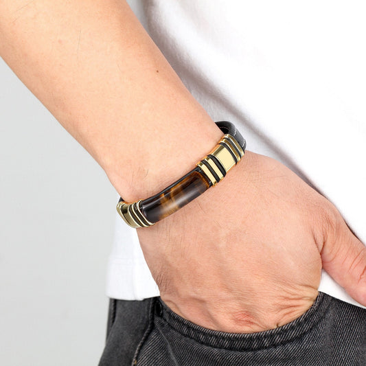 Pulsera hombre cuero con acero diseño magnético - Vulcan