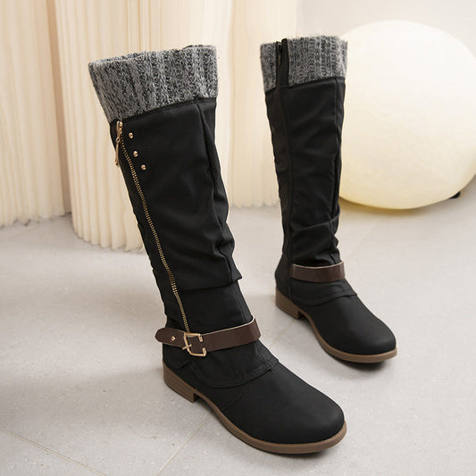 Botas largas con cremallera y detalle de lana - Mireille