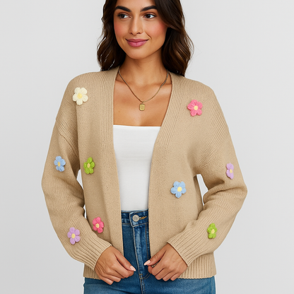 Cardigan de mujer en punto con apliques florales decorativos - Lily