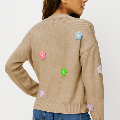 Cardigan de mujer en punto con apliques florales decorativos - Lily
