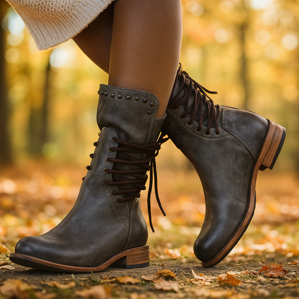 Botas mujer media caña cuero cordones - Julieta