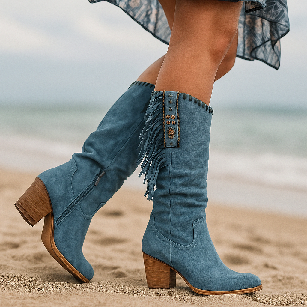 Botas mujer altas con flecos y tacon comodo - Magda