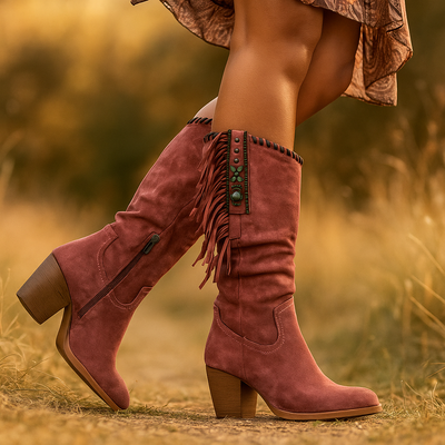 Botas mujer altas con flecos y tacon comodo - Magda